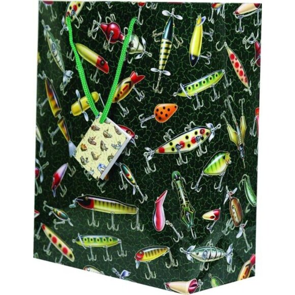 Rivers Edge Antique Lure Fishing Gift Bag Green Handle Card Tag 10 x 8 x 4 NEW - Picture 1 of 4